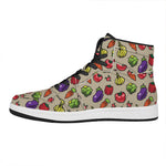 Pixel Vegetables Pattern Print High Top Leather Sneakers