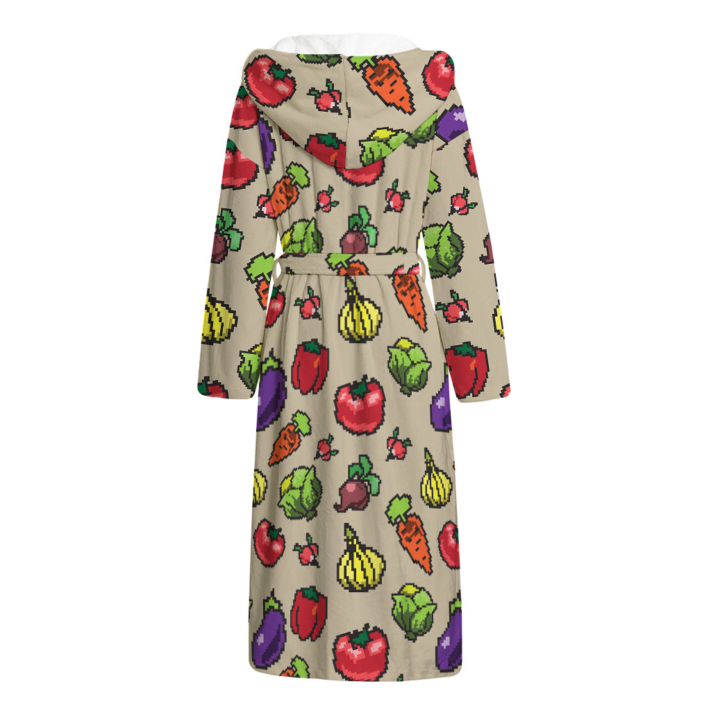 Pixel Vegetables Pattern Print Hooded Bathrobe
