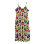 Pixel Vegetables Pattern Print Jersey Midi Cami Dress