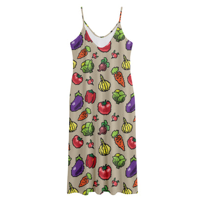 Pixel Vegetables Pattern Print Jersey Midi Cami Dress