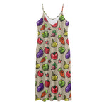 Pixel Vegetables Pattern Print Jersey Midi Cami Dress