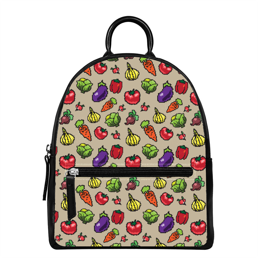 Pixel Vegetables Pattern Print Leather Backpack