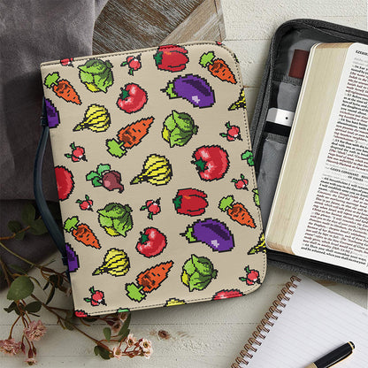 Pixel Vegetables Pattern Print Leather Bible Cover