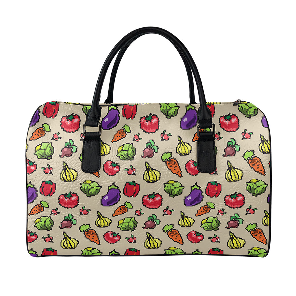 Pixel Vegetables Pattern Print Leather Duffle Bag