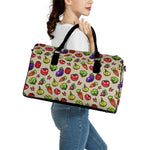 Pixel Vegetables Pattern Print Leather Duffle Bag