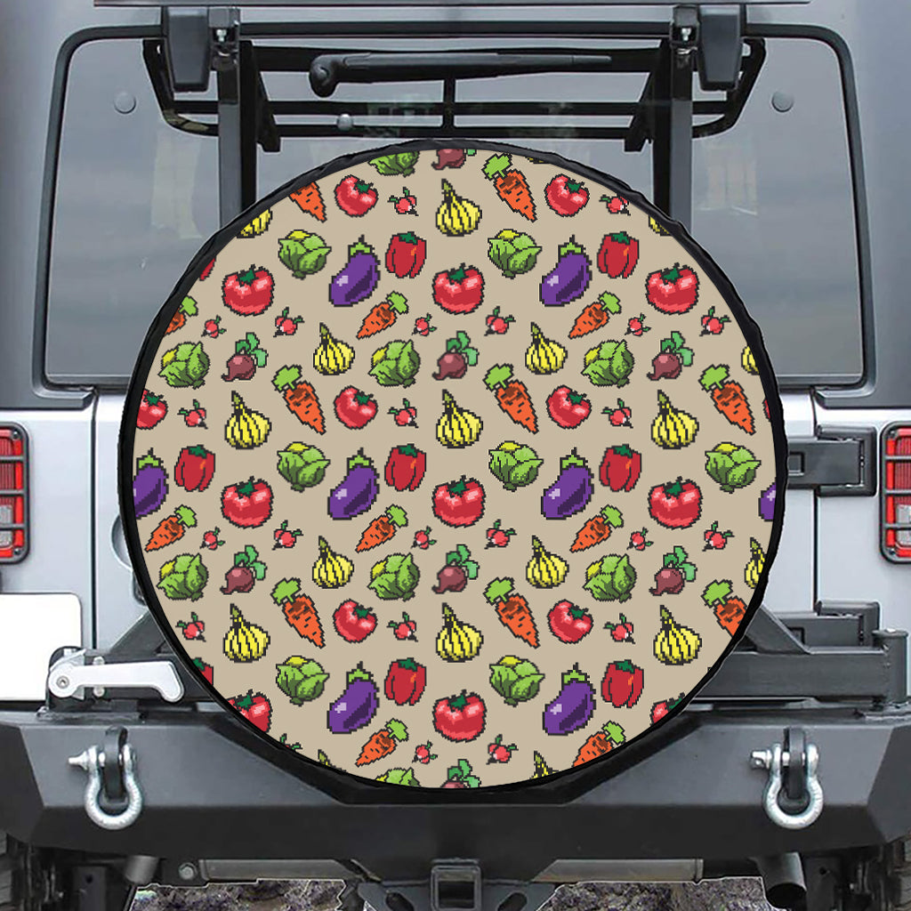 Pixel Vegetables Pattern Print Leather Spare Tire Cover