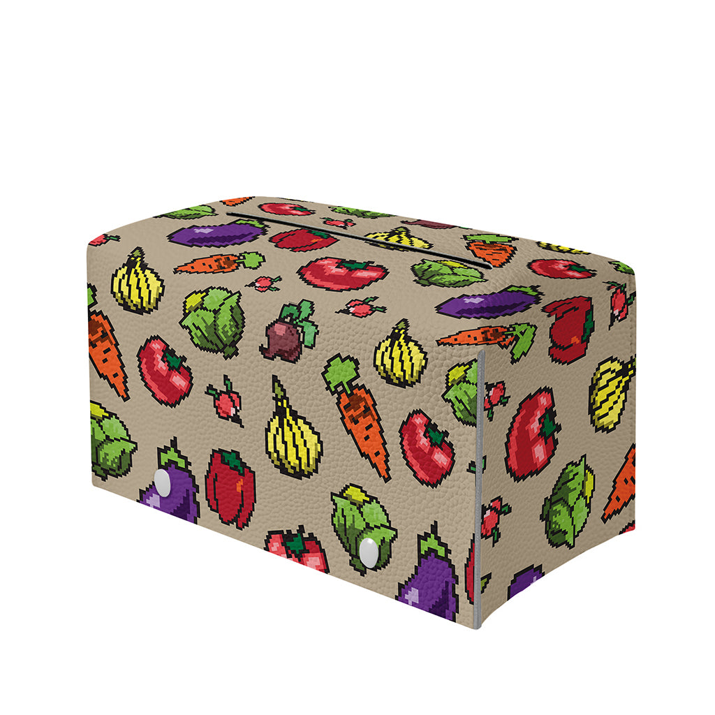 Pixel Vegetables Pattern Print Leather Tissue Box Cover