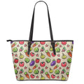 Pixel Vegetables Pattern Print Leather Tote Bag With Zipper