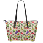 Pixel Vegetables Pattern Print Leather Tote Bag