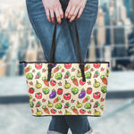 Pixel Vegetables Pattern Print Leather Tote Bag