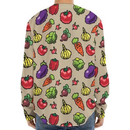 Pixel Vegetables Pattern Print Long Sleeve Baseball Jersey