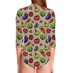 Pixel Vegetables Pattern Print Long Sleeve Swimsuit