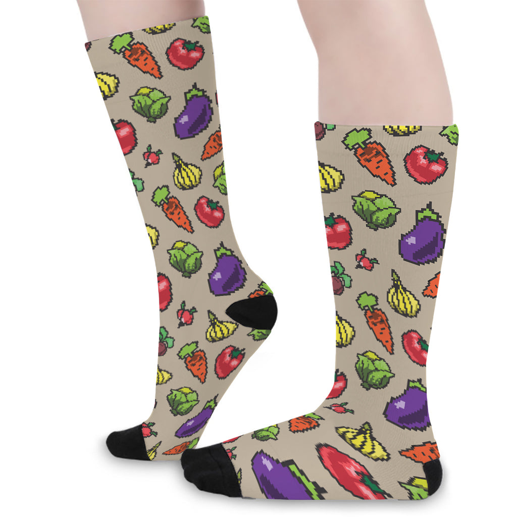 Pixel Vegetables Pattern Print Long Socks