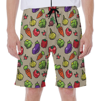 Pixel Vegetables Pattern Print Men's Beach Shorts