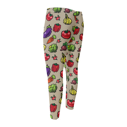 Pixel Vegetables Pattern Print Men's Compression Pants