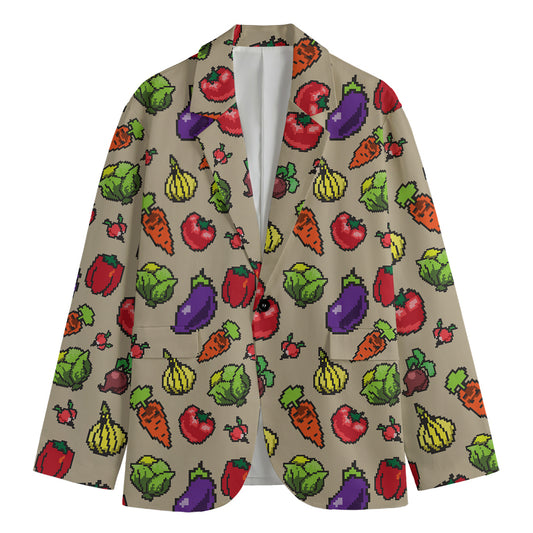 Pixel Vegetables Pattern Print Men's Cotton Blazer