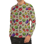 Pixel Vegetables Pattern Print Men's Long Sleeve Rash Guard
