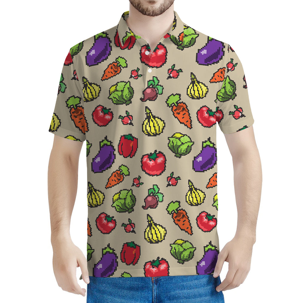 Pixel Vegetables Pattern Print Men's Polo Shirt