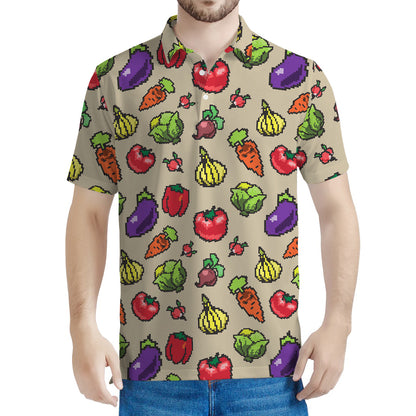 Pixel Vegetables Pattern Print Men's Polo Shirt