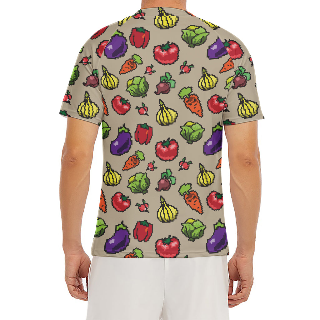 Pixel Vegetables Pattern Print Men's Short Sleeve Rash Guard