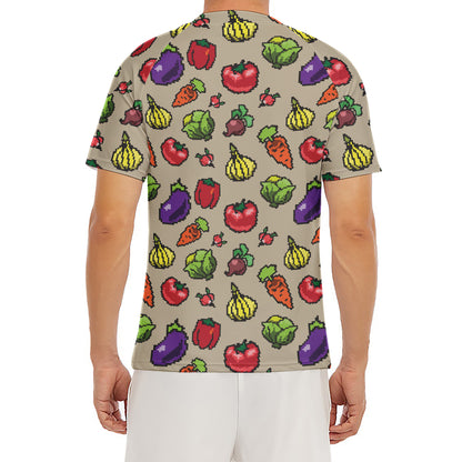 Pixel Vegetables Pattern Print Men's Short Sleeve Rash Guard