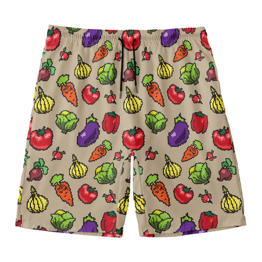 Pixel Vegetables Pattern Print Men's Swim Trunks