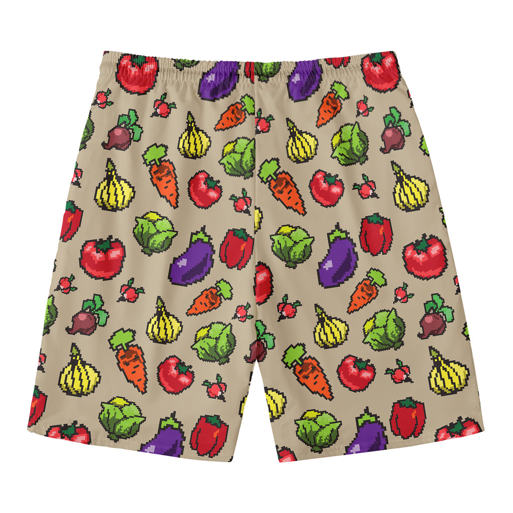 Pixel Vegetables Pattern Print Men's Swim Trunks