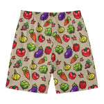 Pixel Vegetables Pattern Print Men's Swim Trunks