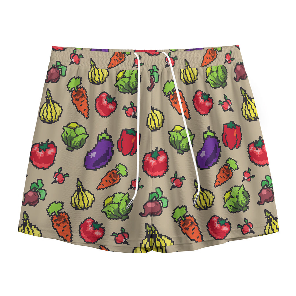 Pixel Vegetables Pattern Print Mesh Shorts
