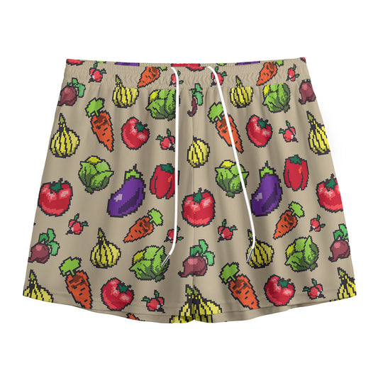 Pixel Vegetables Pattern Print Mesh Shorts