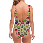 Pixel Vegetables Pattern Print One Piece Swimsuit