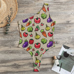 Pixel Vegetables Pattern Print One Shoulder Bodysuit