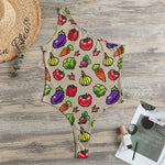 Pixel Vegetables Pattern Print One Shoulder Bodysuit