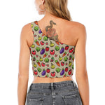 Pixel Vegetables Pattern Print One Shoulder Crop Top