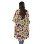 Pixel Vegetables Pattern Print Open Front Beach Cover Up