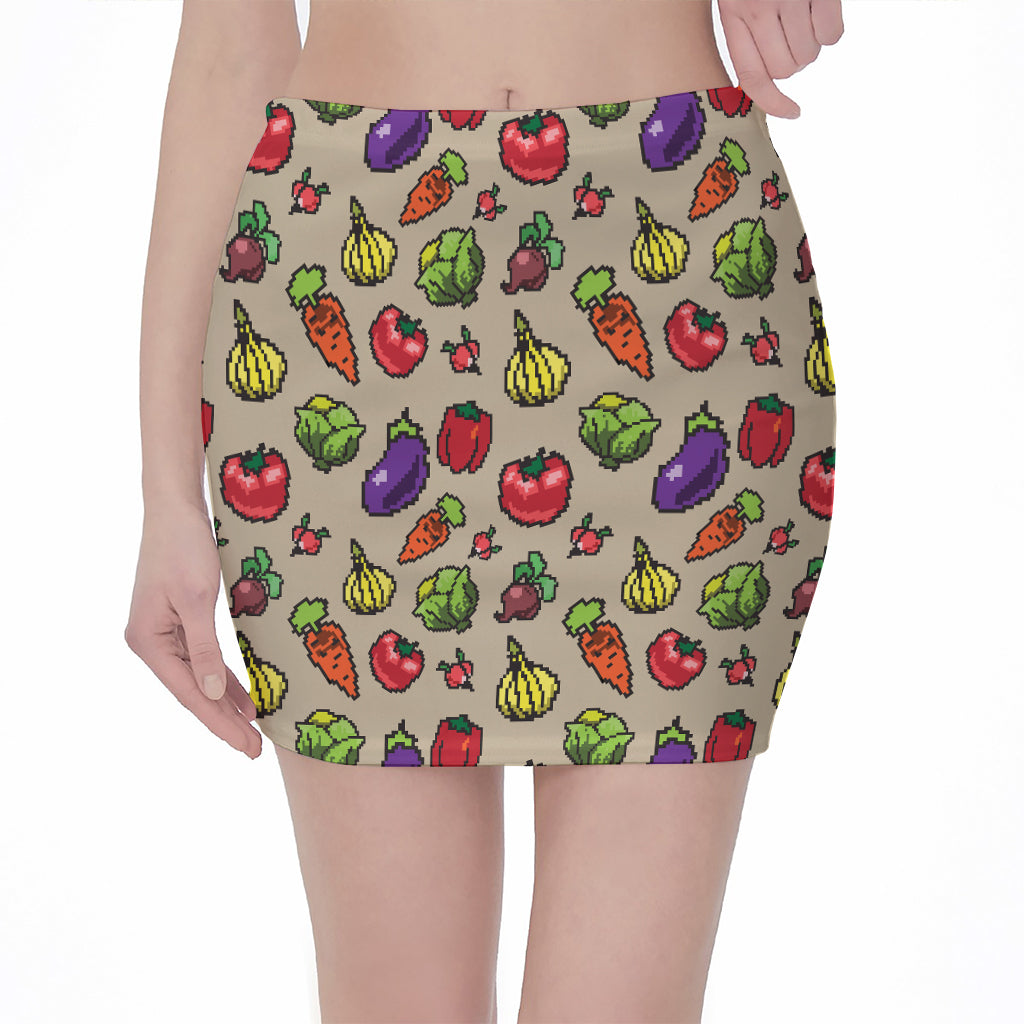 Pixel Vegetables Pattern Print Pencil Mini Skirt