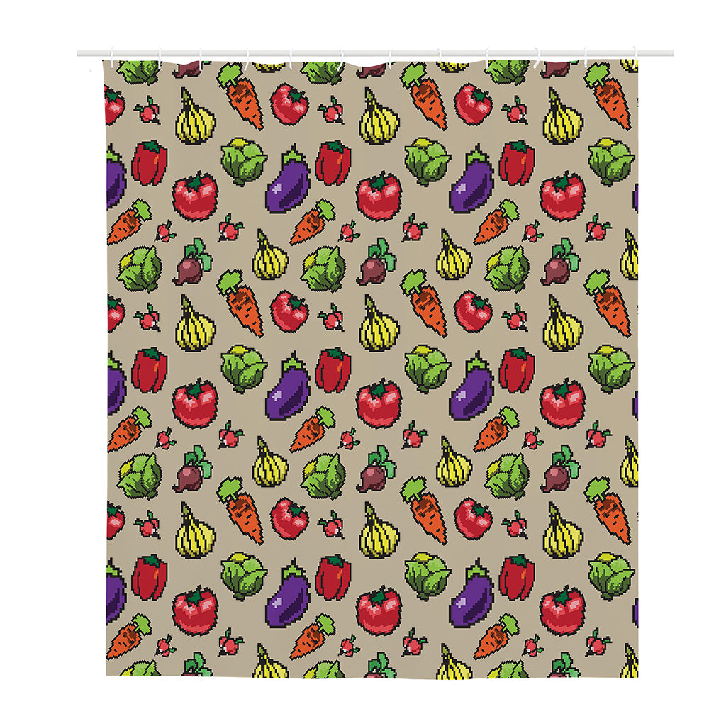 Pixel Vegetables Pattern Print Polyester Shower Curtain