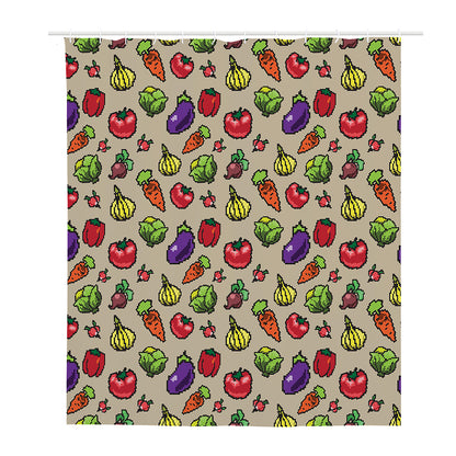 Pixel Vegetables Pattern Print Polyester Shower Curtain