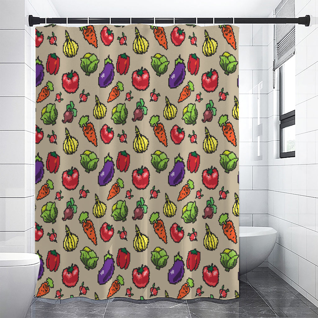 Pixel Vegetables Pattern Print Premium Shower Curtain