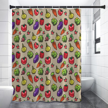 Pixel Vegetables Pattern Print Premium Shower Curtain