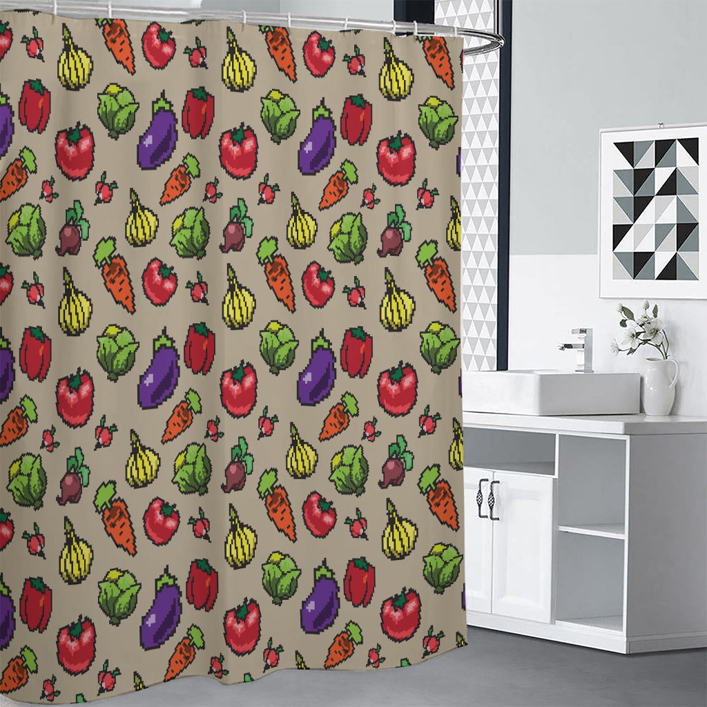 Pixel Vegetables Pattern Print Premium Shower Curtain