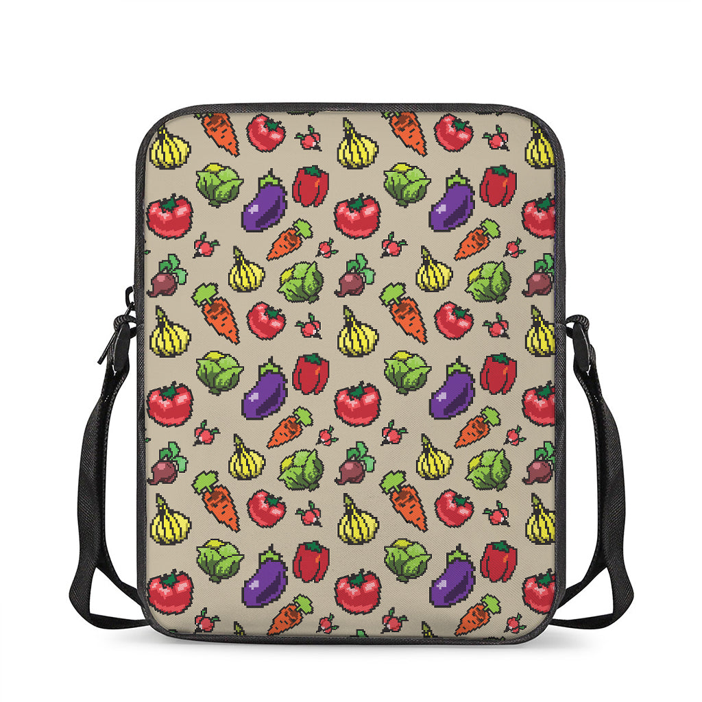 Pixel Vegetables Pattern Print Rectangular Crossbody Bag