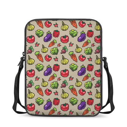Pixel Vegetables Pattern Print Rectangular Crossbody Bag