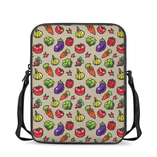 Pixel Vegetables Pattern Print Rectangular Crossbody Bag