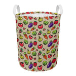 Pixel Vegetables Pattern Print Round Laundry Basket