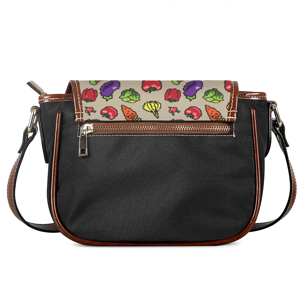 Pixel Vegetables Pattern Print Saddle Bag