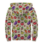 Pixel Vegetables Pattern Print Sherpa Lined Zip Up Hoodie