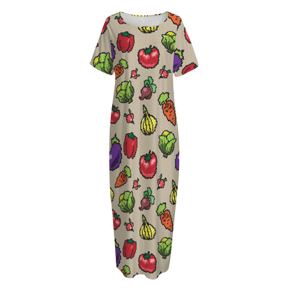 Pixel Vegetables Pattern Print Short Sleeve Long Nightdress