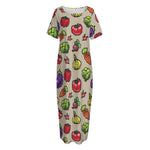 Pixel Vegetables Pattern Print Short Sleeve Long Nightdress
