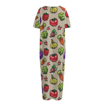 Pixel Vegetables Pattern Print Short Sleeve Long Nightdress